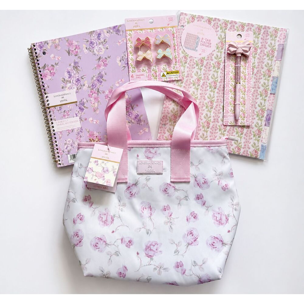 LoveShackFancy x Yoobi Rose Lunch Bag School Supply Set NWT